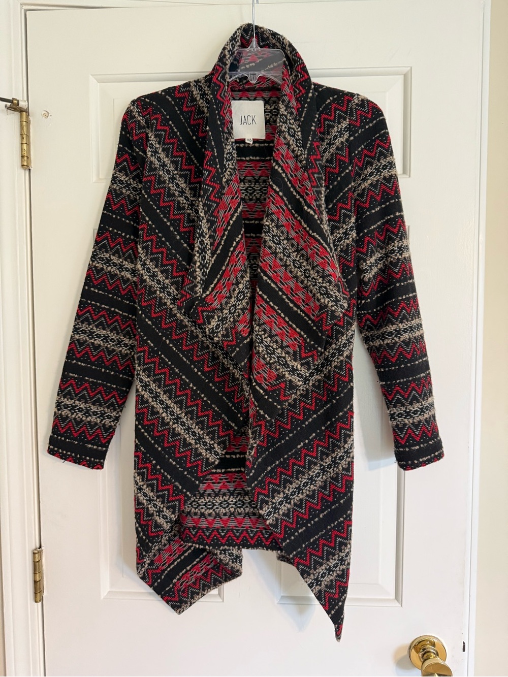Jack by BB Dakota Black, Red & Cream Aztec Open-Front Cardigan